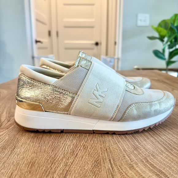 Michael Kors | MK Logo Gold Cream Elastic Mesh Trainer | Women’s Size 7.5 - Picture 3 of 11